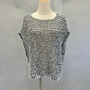Eileen Fisher Boxy Open Knit Sheer Cropped Sweater black & white  size XS